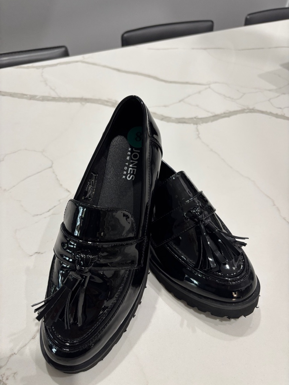 Jones New York Black Patent Tassel Loafers with lightweight Sole